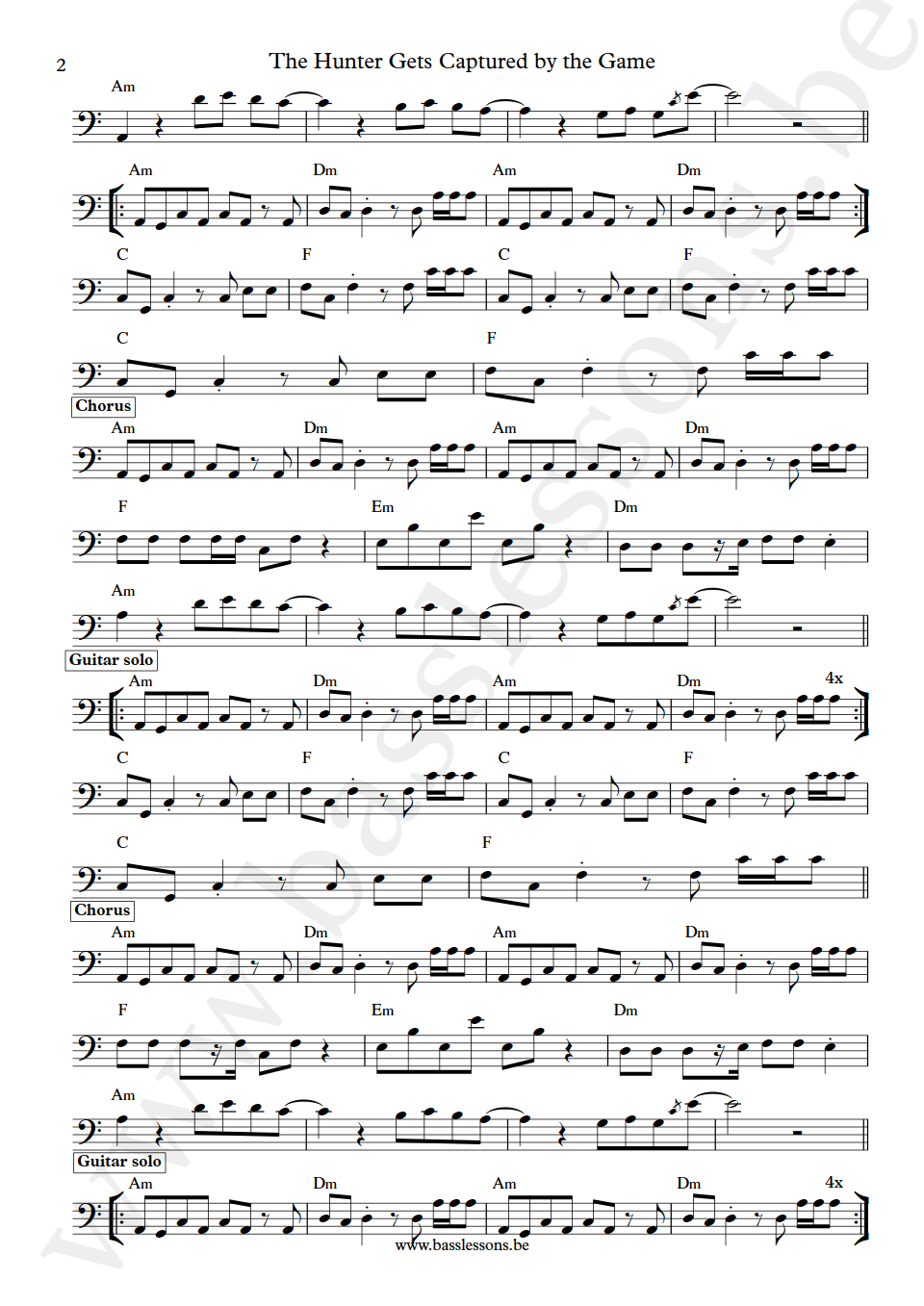 Grace Jones The Hunter Gets Captured Robbie Shakespeare bass transcription part 2