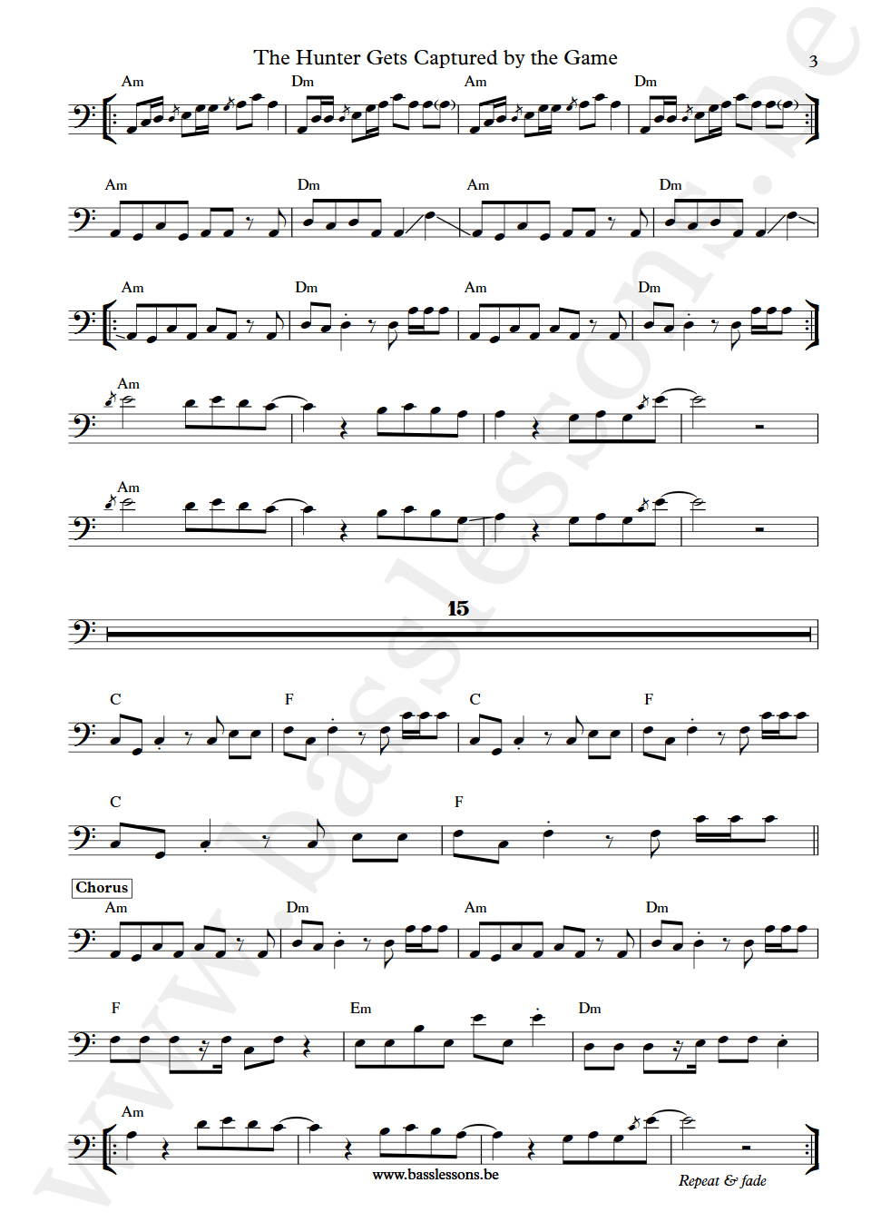 Grace Jones The Hunter Gets Captured Robbie Shakespeare bass transcription part 3