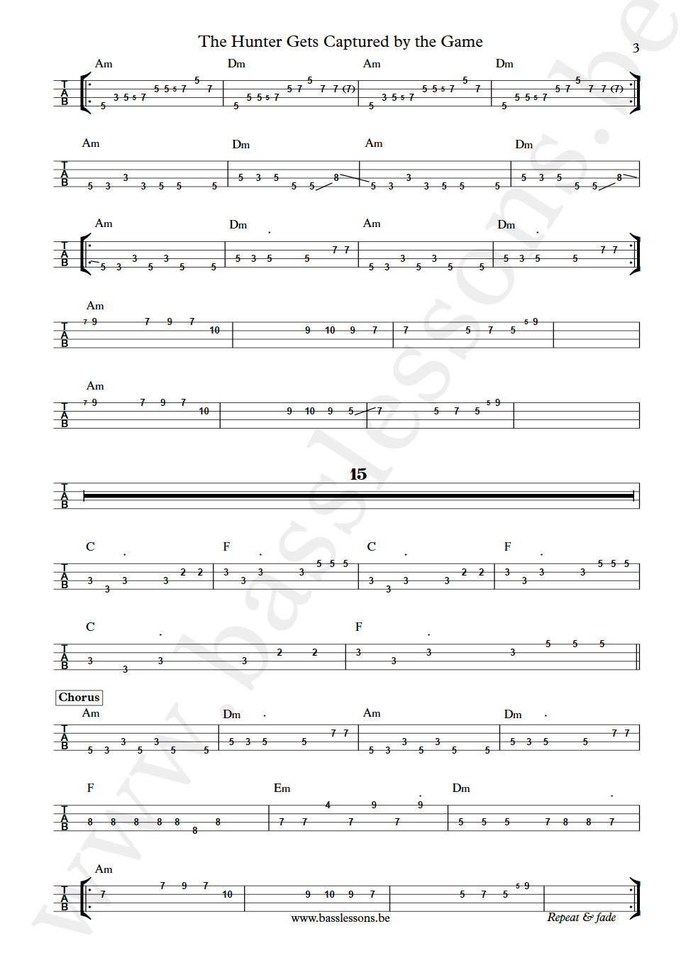 Grace Jones The Hunter Gets Captured Robbie Shakespeare bass tab part 3