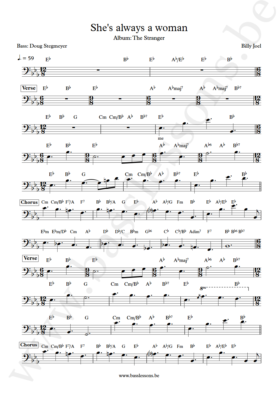 Billy Joel She's Always a Woman Doug Stegmeyer bass transcription