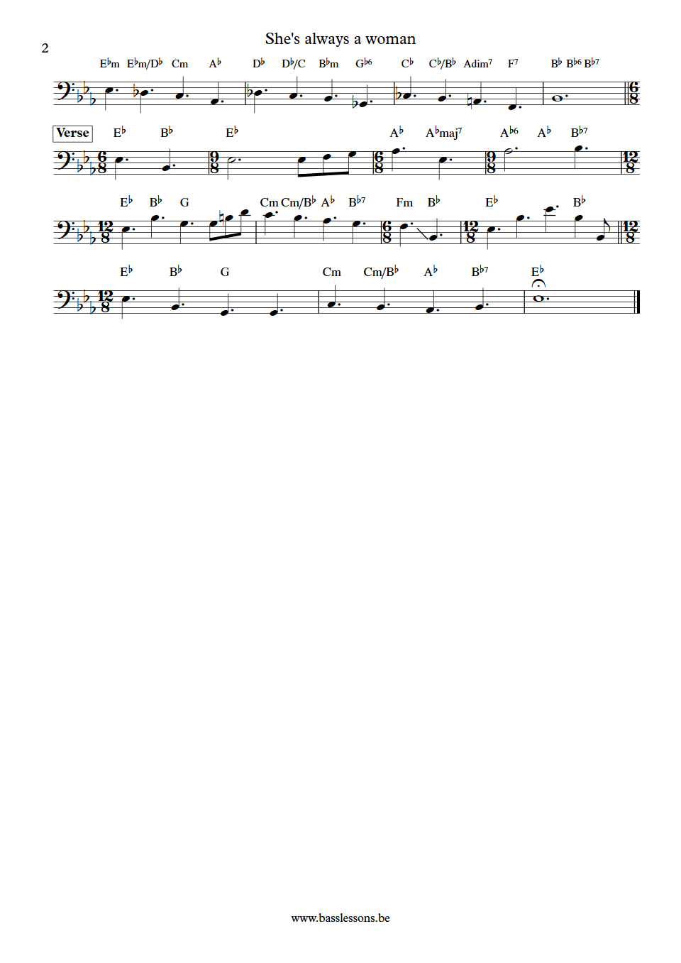 Billy Joel She's Always a Woman Doug Stegmeyer bass transcription part 2