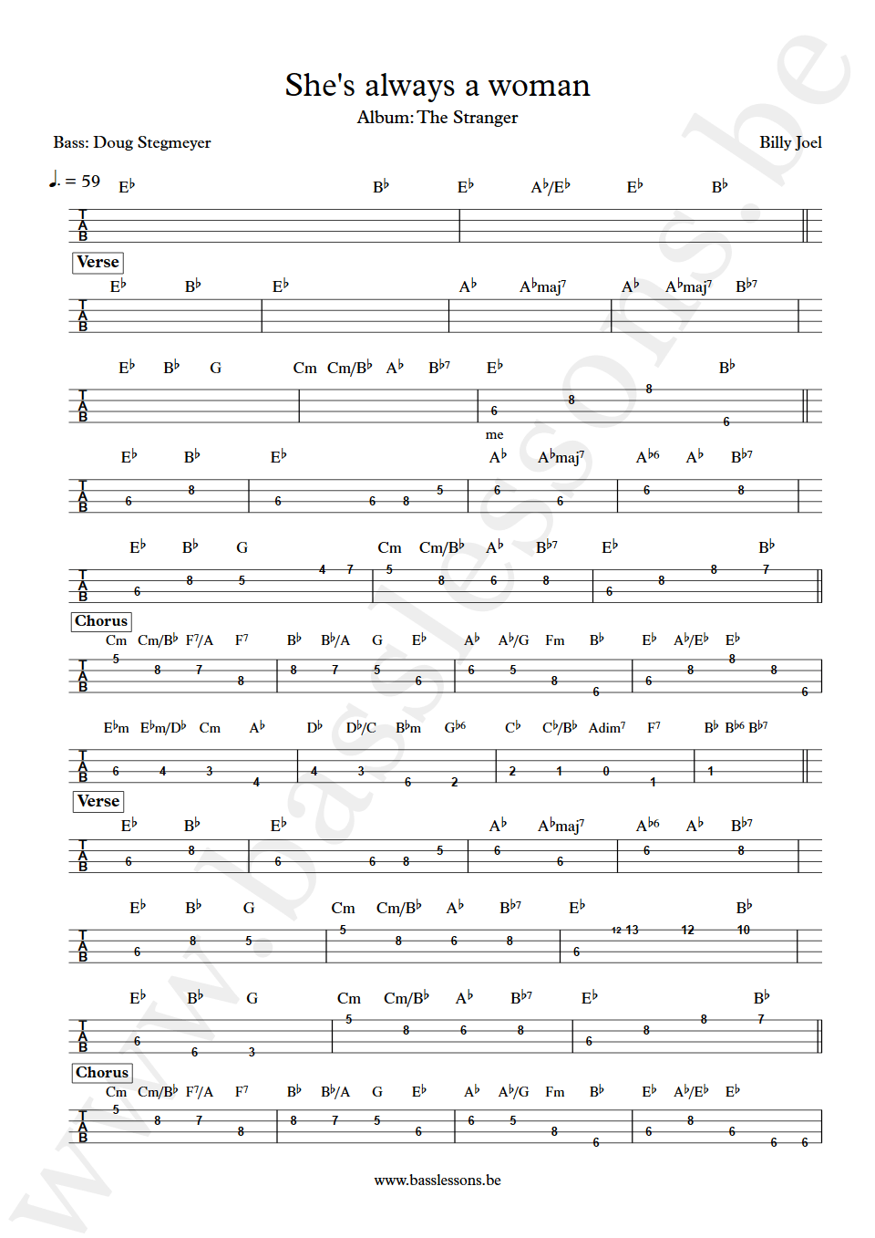 Billy Joel She's Always a Woman Doug Stegmeyer bass tab