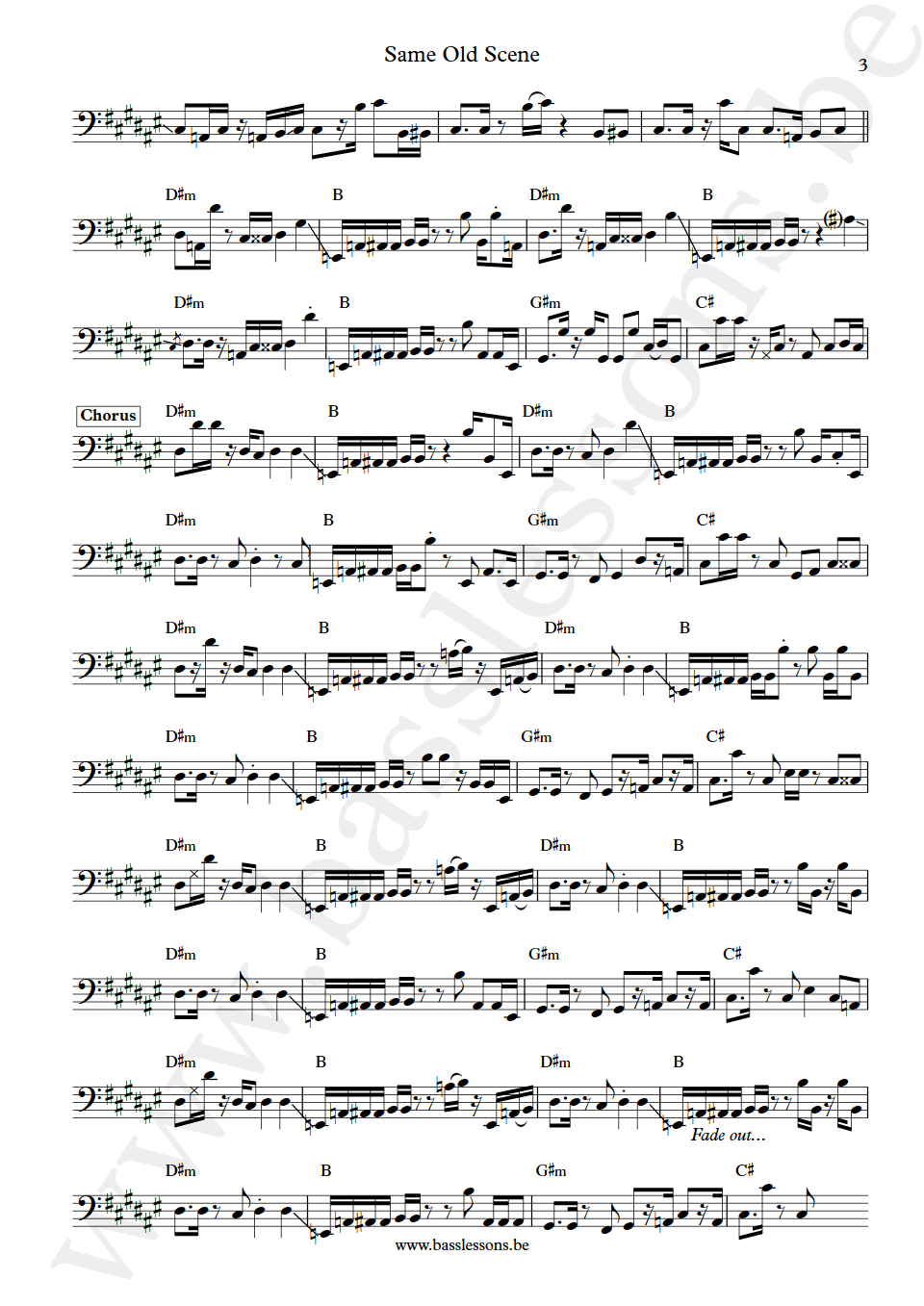 Roxy Music Same Old Scene Alan Spenner bass transcription part 3