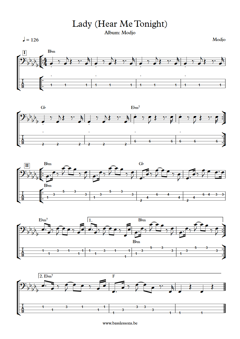 Modjo Lady (Hear Me Tonight) bass transcription and tab