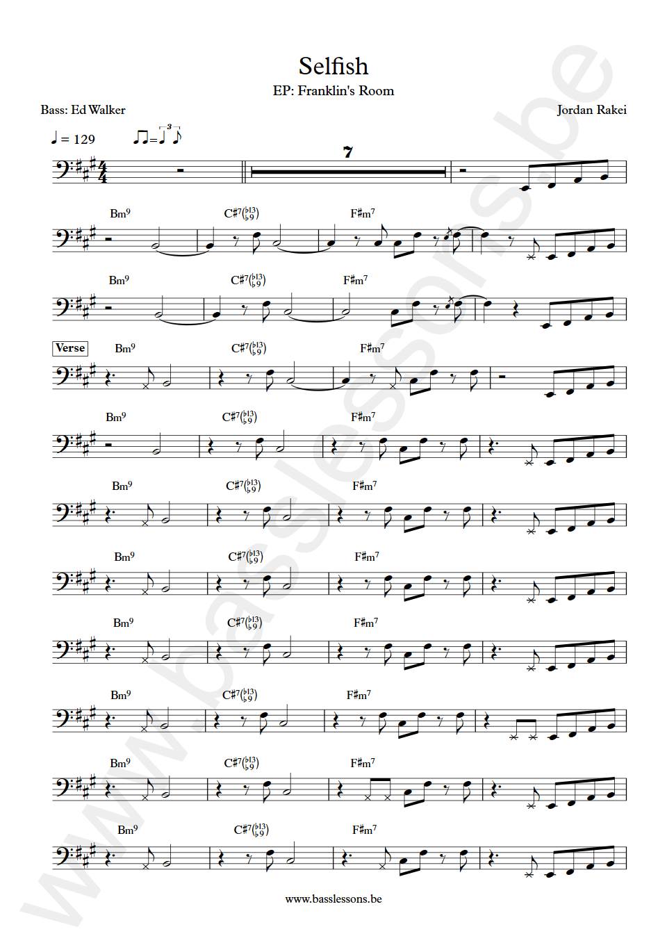 Jordan Rakei Selfish Ed Walker bass transcription