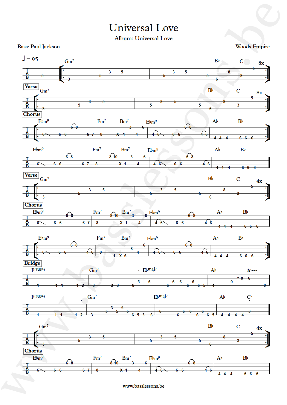 Woods Empire Universal Love Paul Jackson bass tab