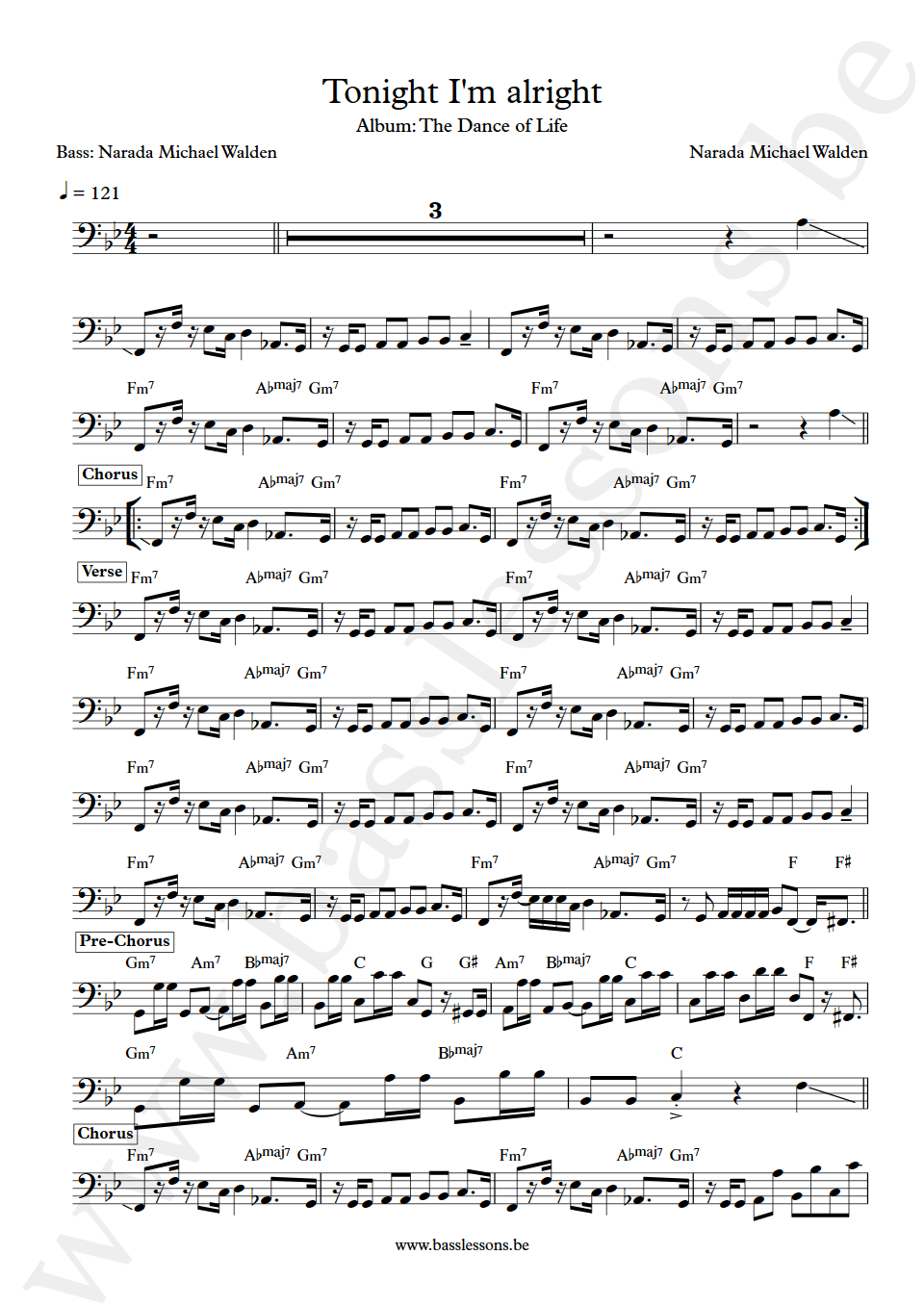Narada Michael Walden Tonight Im Alright T.M. Stevens bass transcription