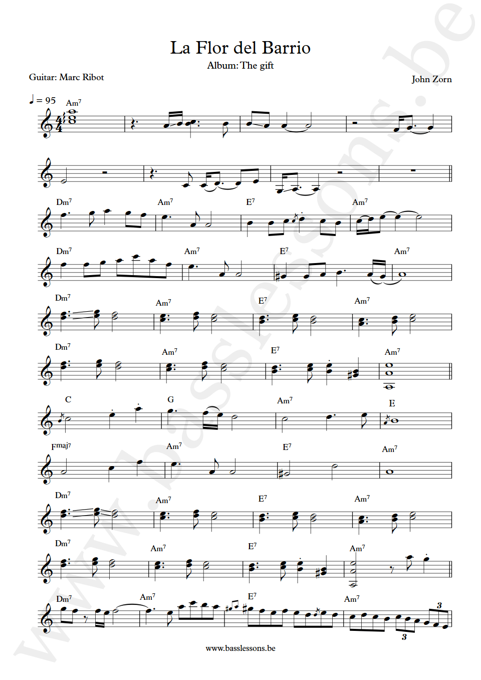 John Zorn La Flor del Barrio Marc Ribot guitar transcription