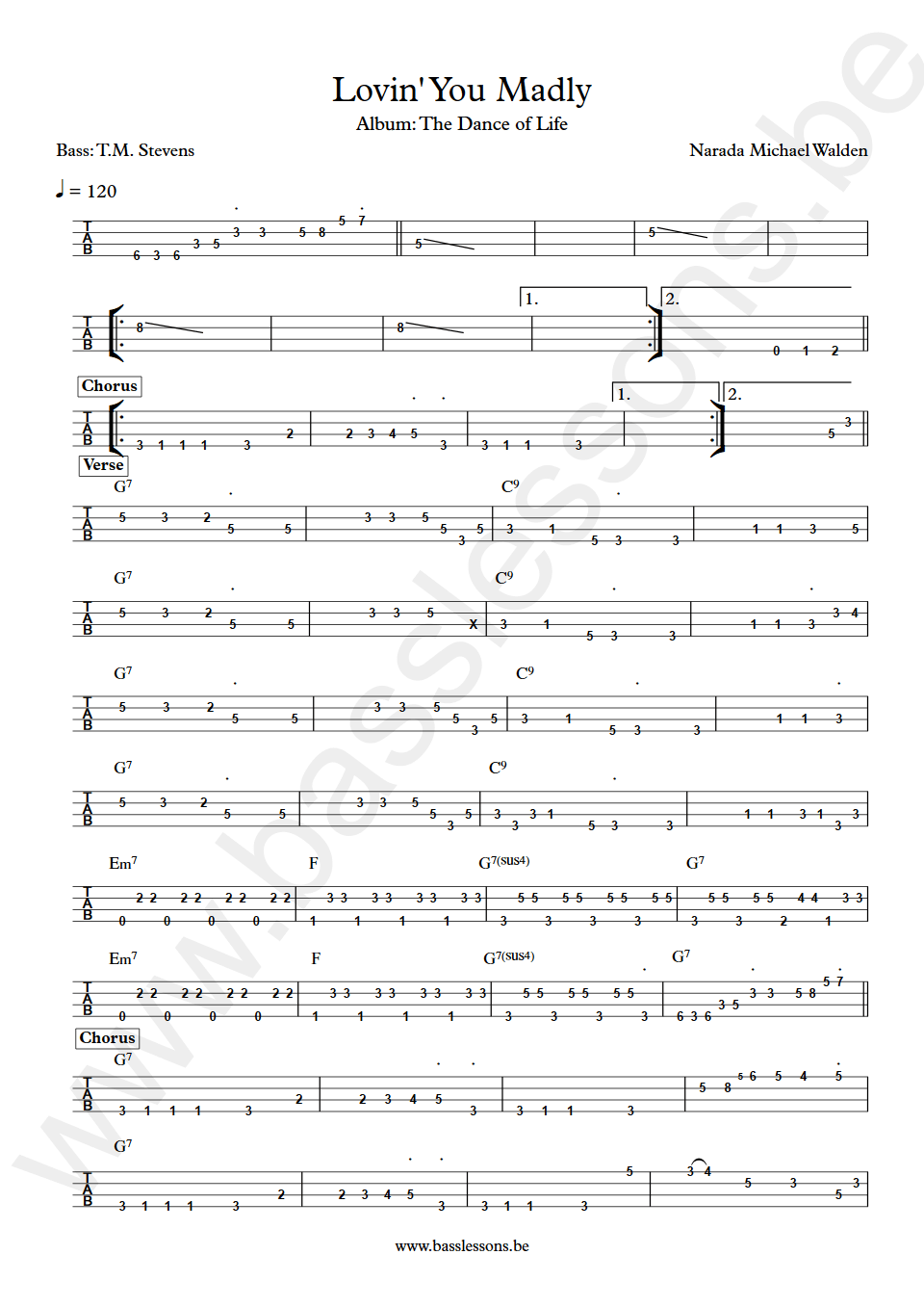 Narada Michael Walden loving you madly T.M. Stevens bass tab