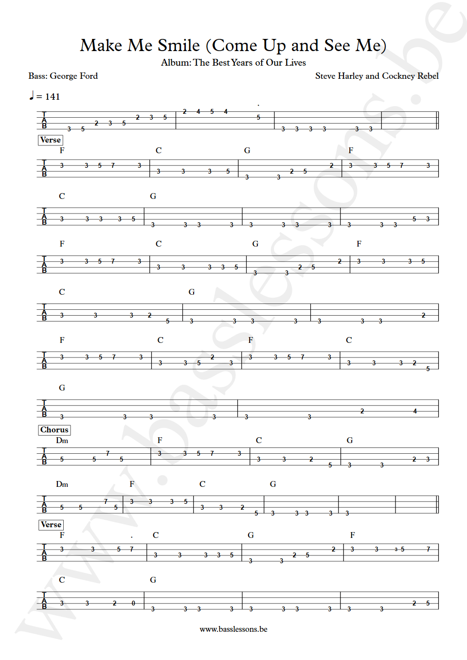 Cockney Rebel Make Me Smile George Ford bass tab