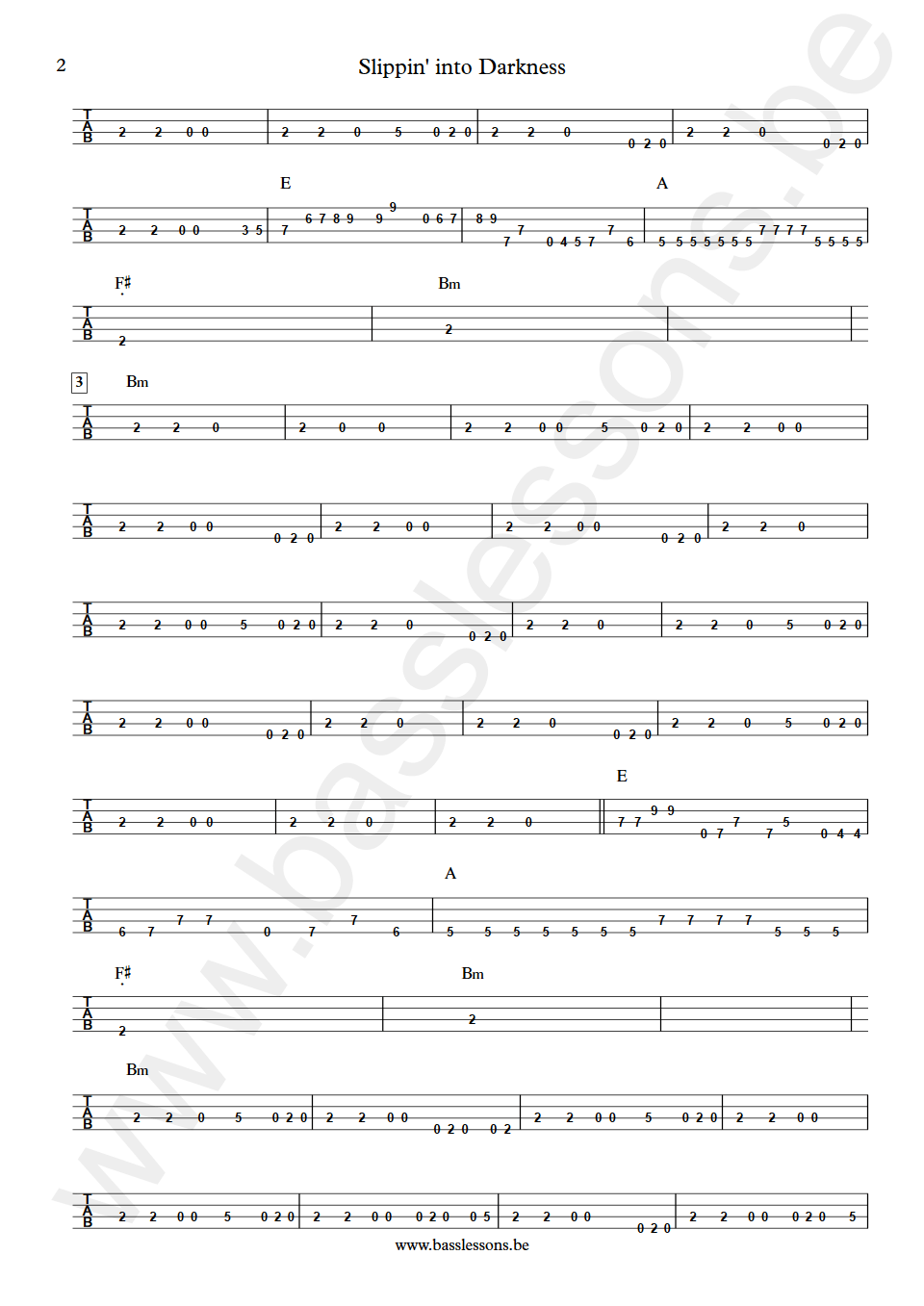War Slipping into Darkness B.B. Dickerson bass tab part 2