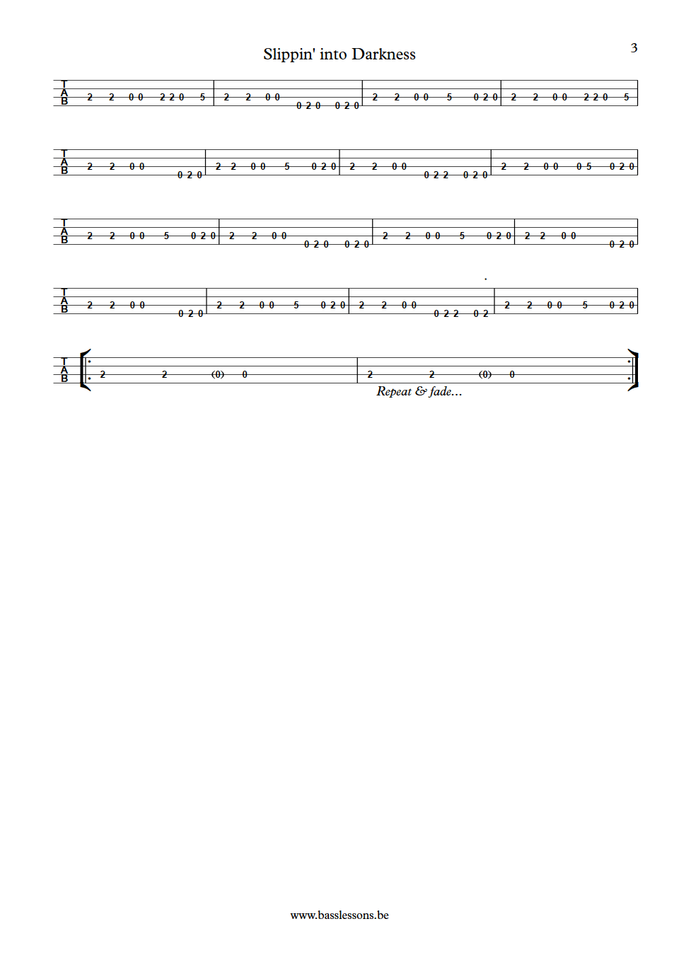 War Slipping into Darkness B.B. Dickerson bass tab part 3