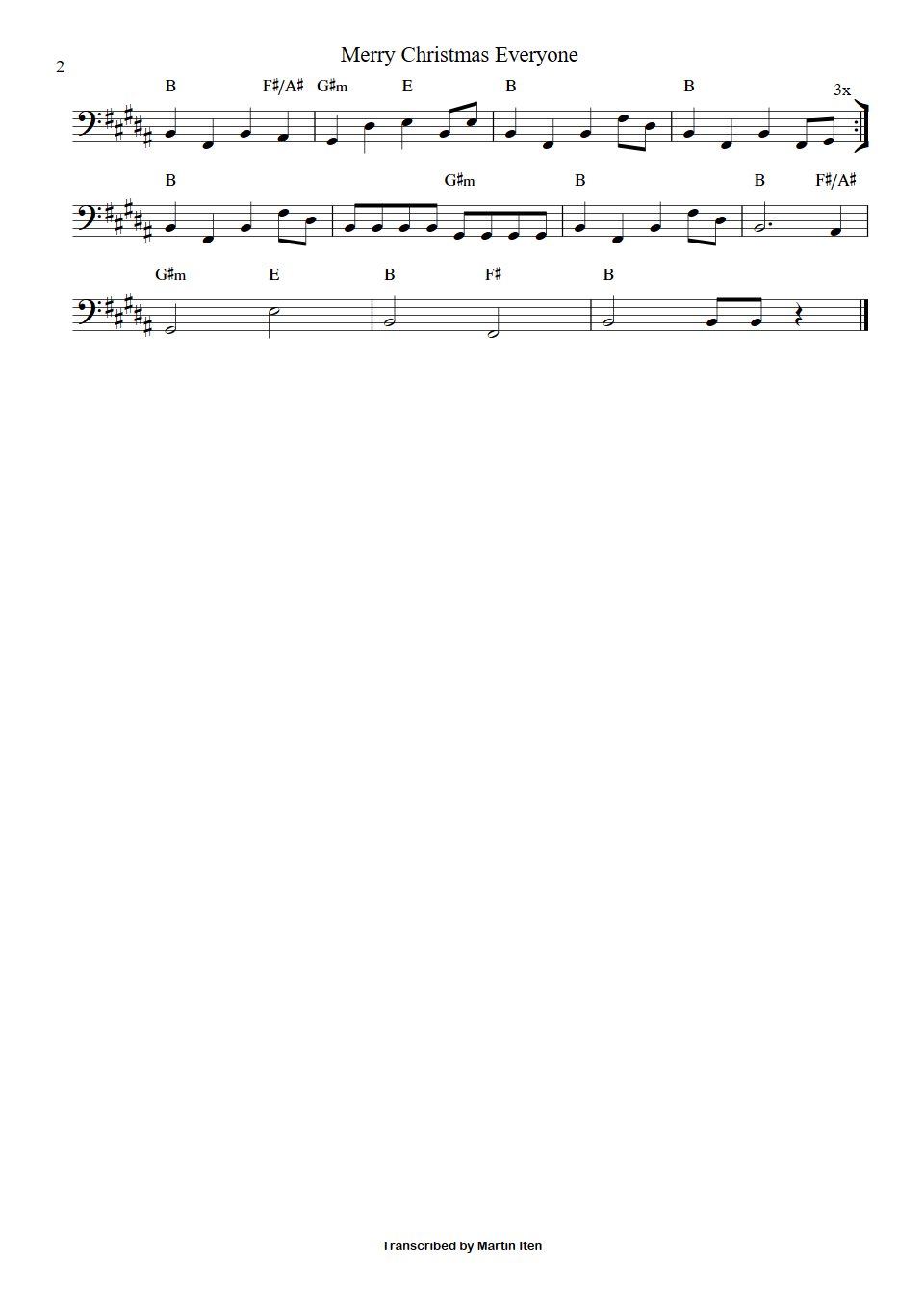 Shaking Stevens Merry Christmas Everyone bass transcription part 2