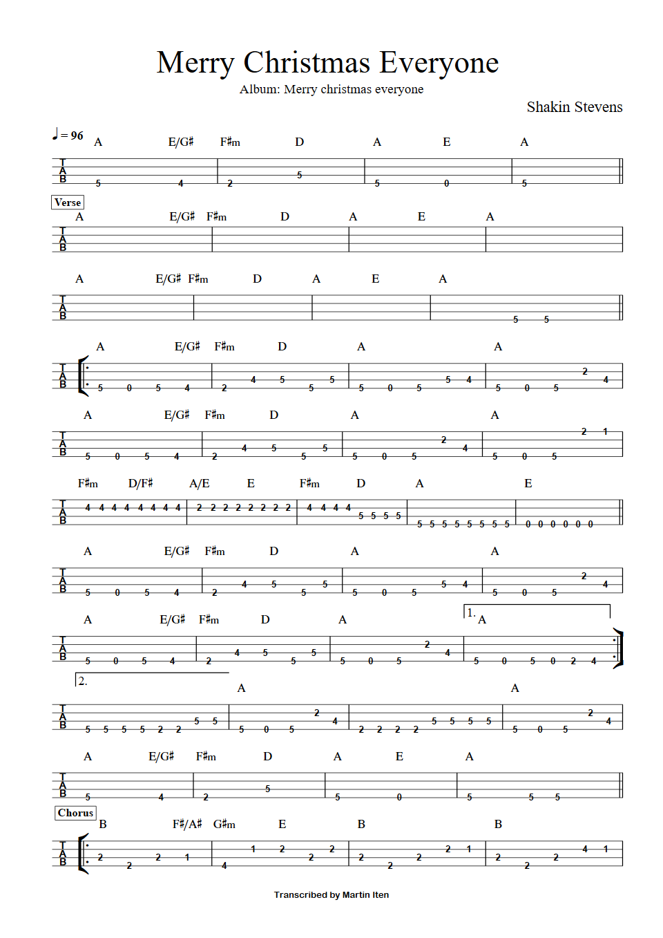 Shaking Stevens Merry Christmas Everyone bass tab