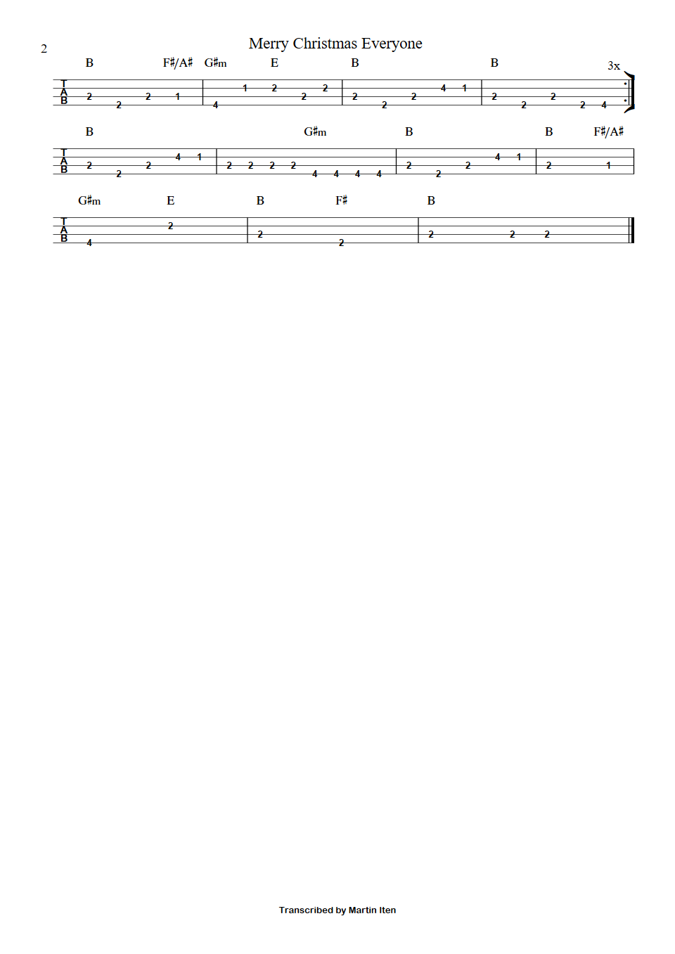 Shaking Stevens Merry Christmas Everyone bass tab part 2