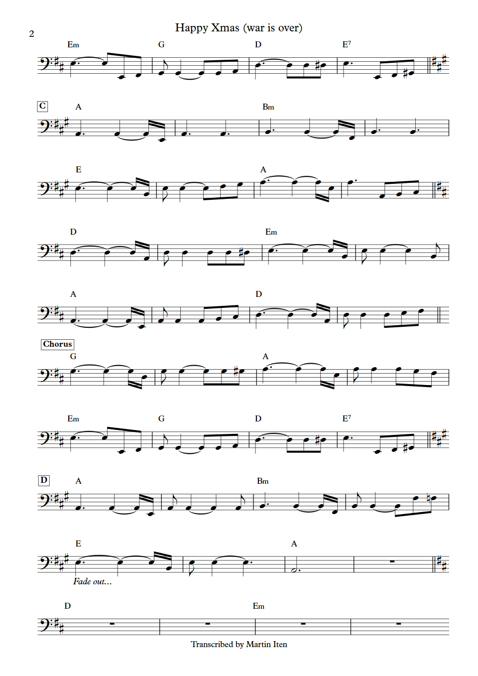 John Lennon Happy Xmas (War Is Over) bass transcription part 2