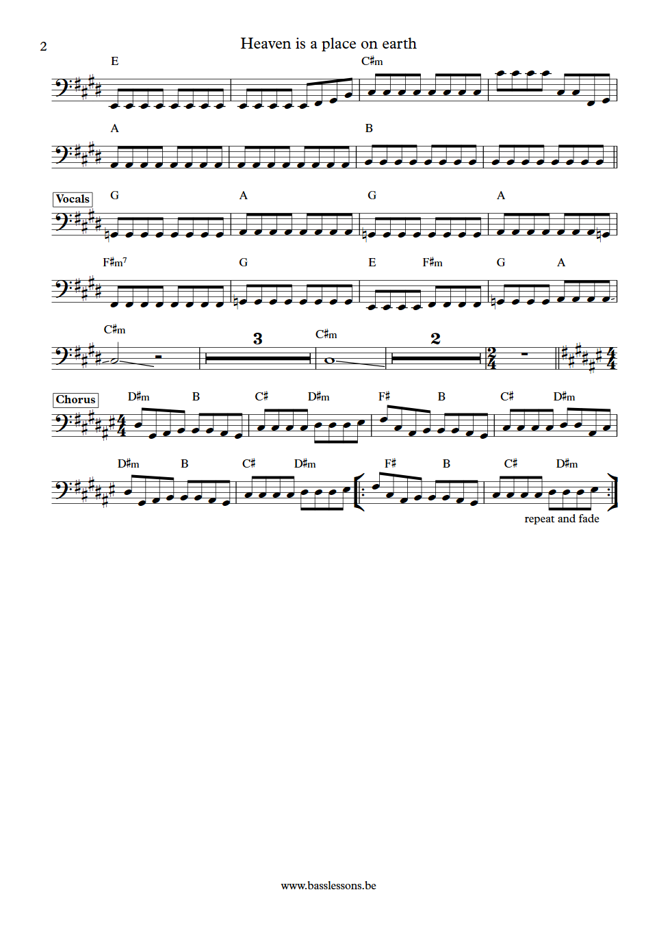Belinda Carlisle Heaven is a place on earth John Pierce bass transcription part 2