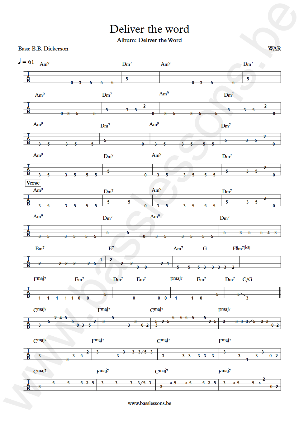 WAR Deliver the word B.B. Dickerson bass tab
