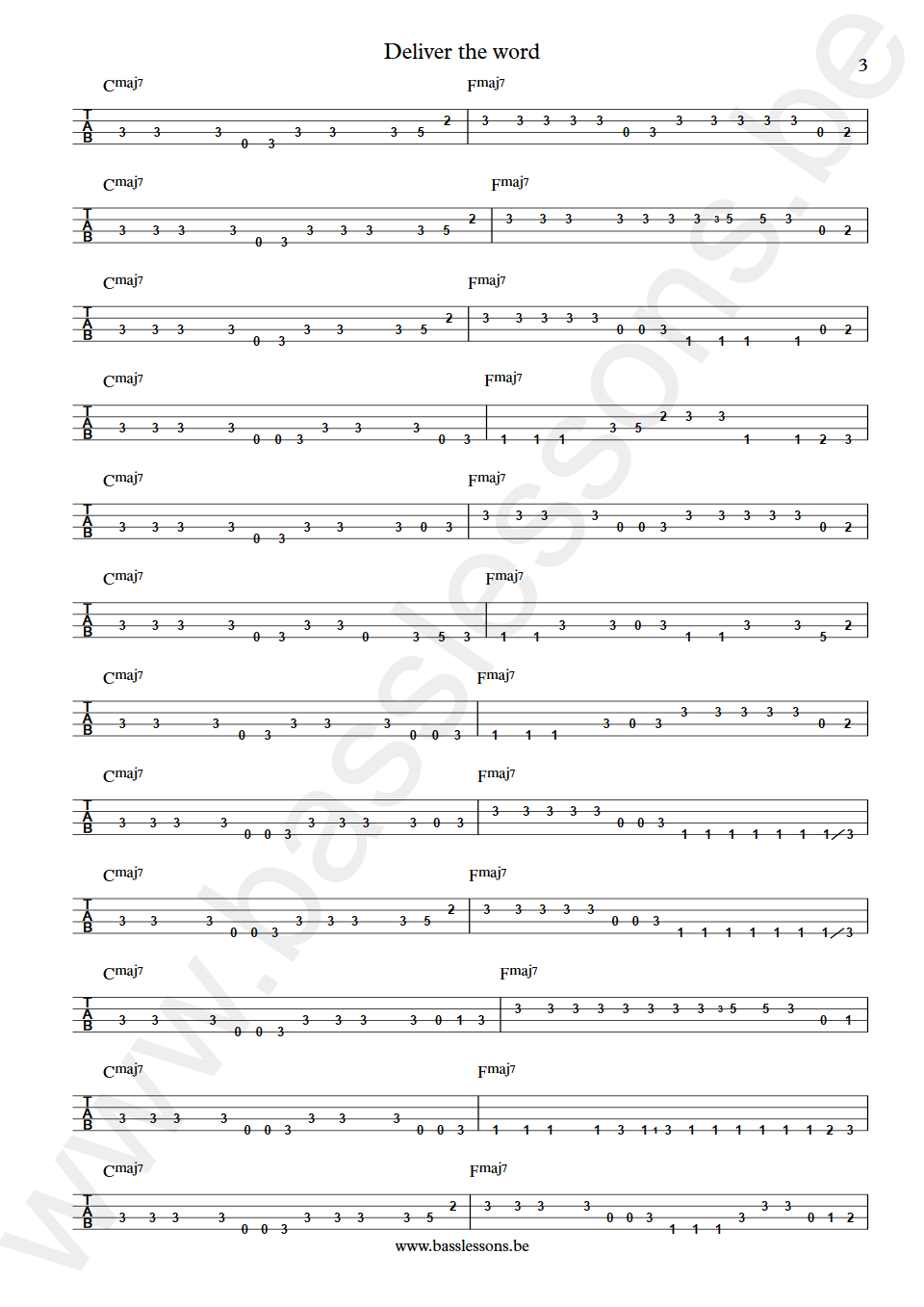 WAR Deliver the word B.B. Dickerson bass tab part 3