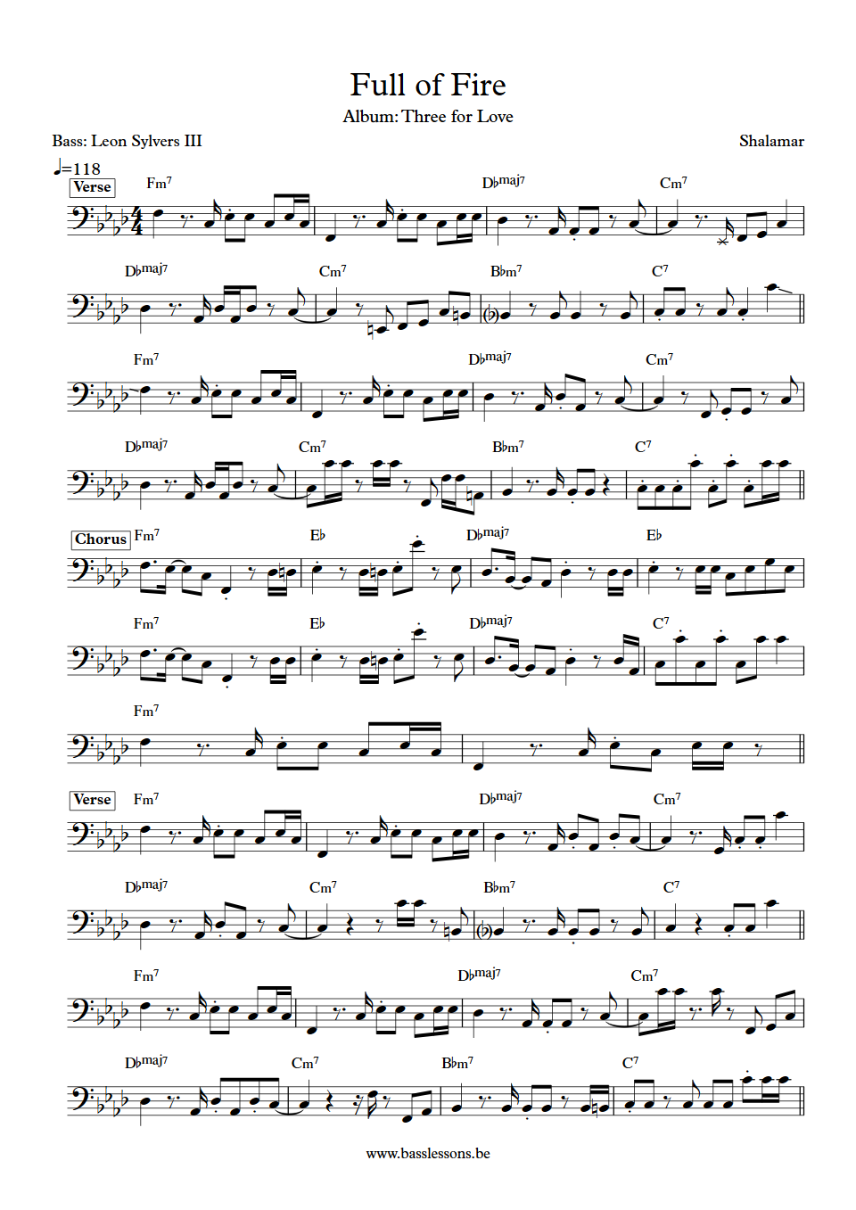 Shalamar Full of fire Leon Sylvers III bass transcription