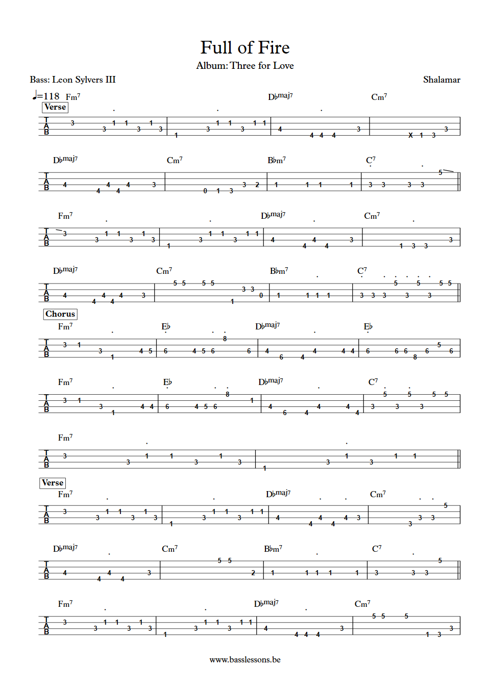 Shalamar Full of fire Leon Sylvers III bass tab