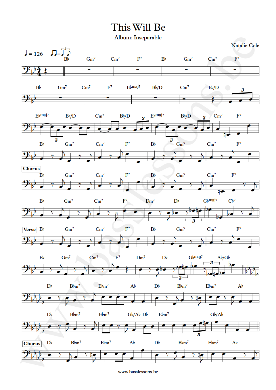 Natalie Cole This Will Be bass transcription