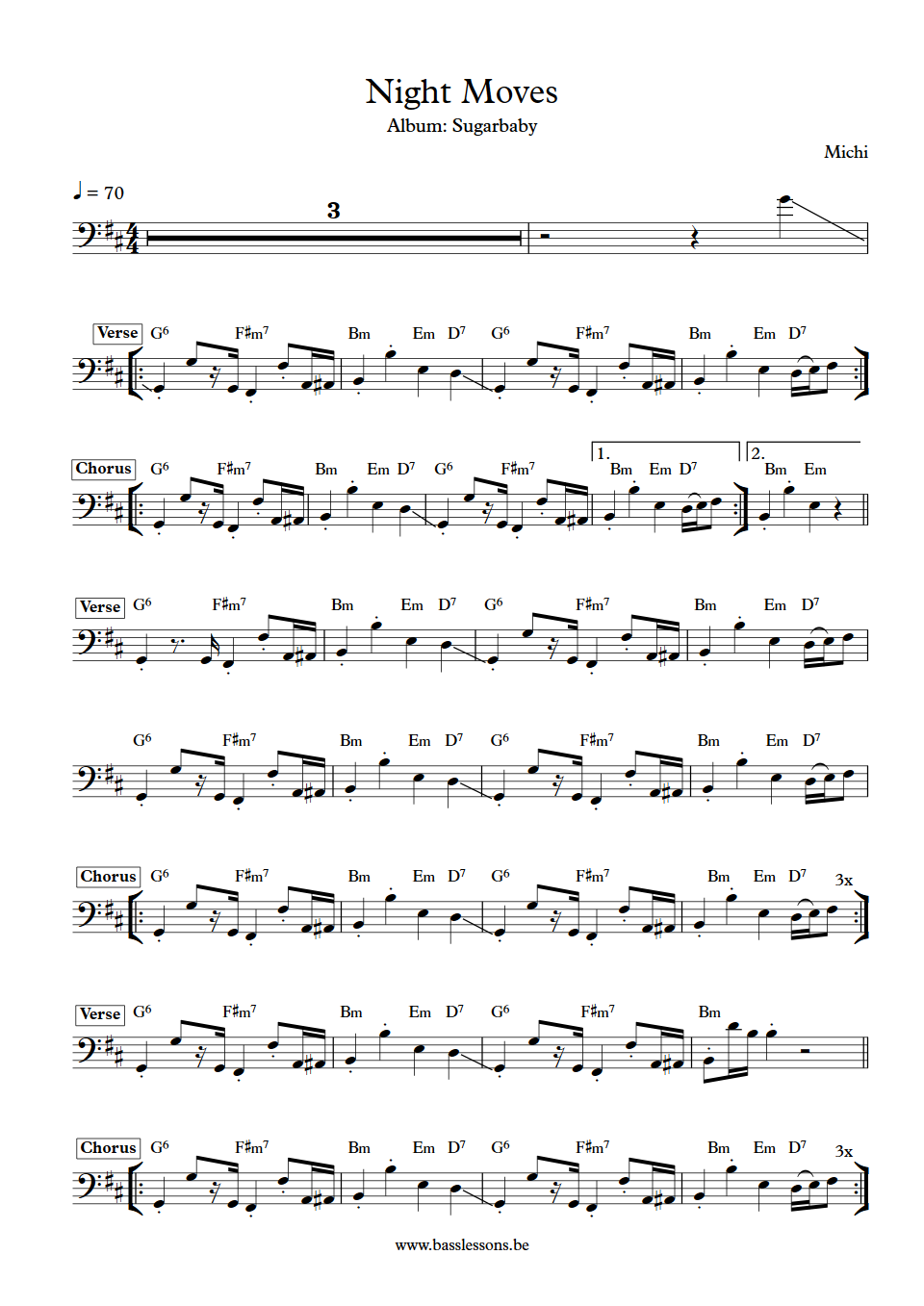 Michi Night Moves bass transcription