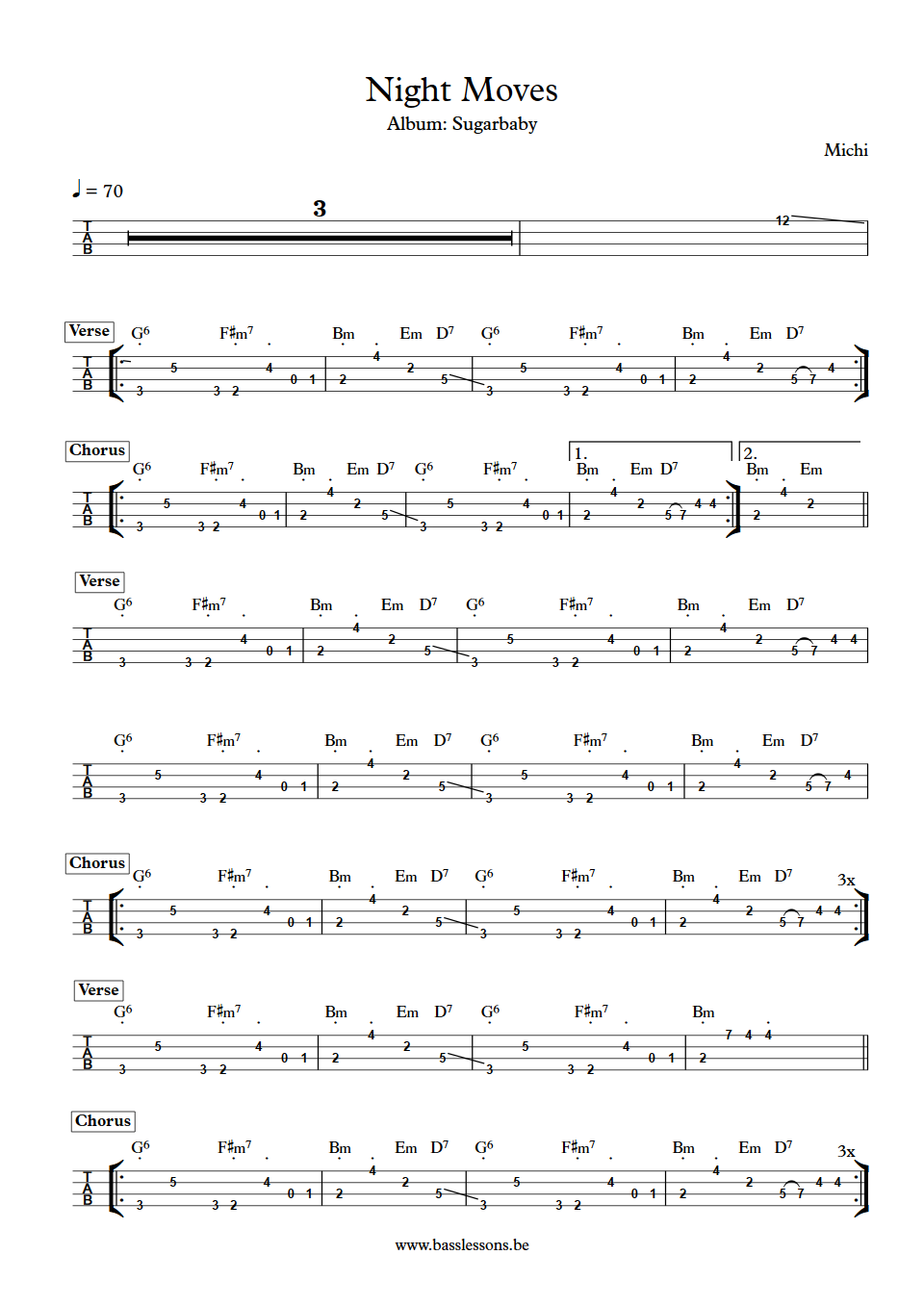 Michi Night Moves bass tab