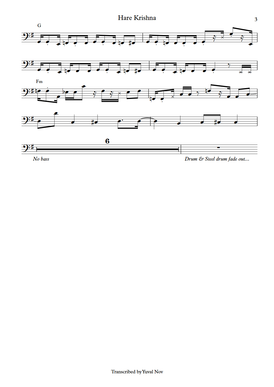 Hair Hare Krishna Wilbur Bascomb bass transcription part 3