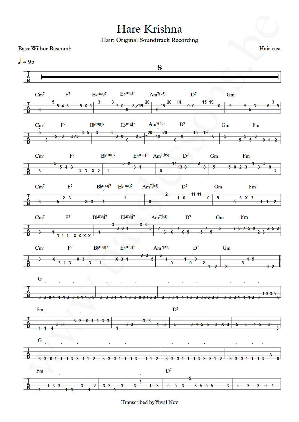 Hair Hare Krishna Wilbur Bascomb bass tab