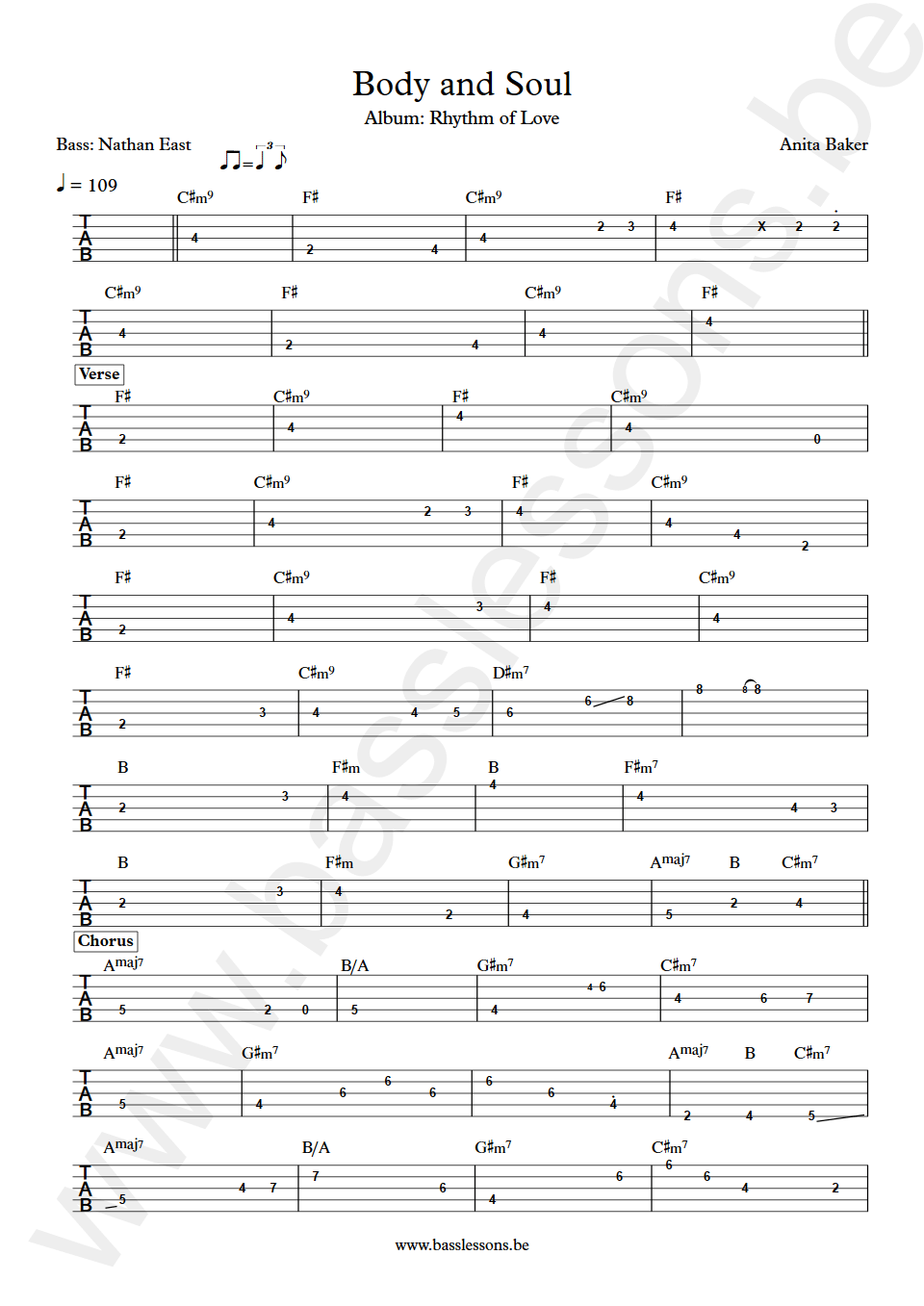 Anita Baker Body and Soul Nathan East  bass tab