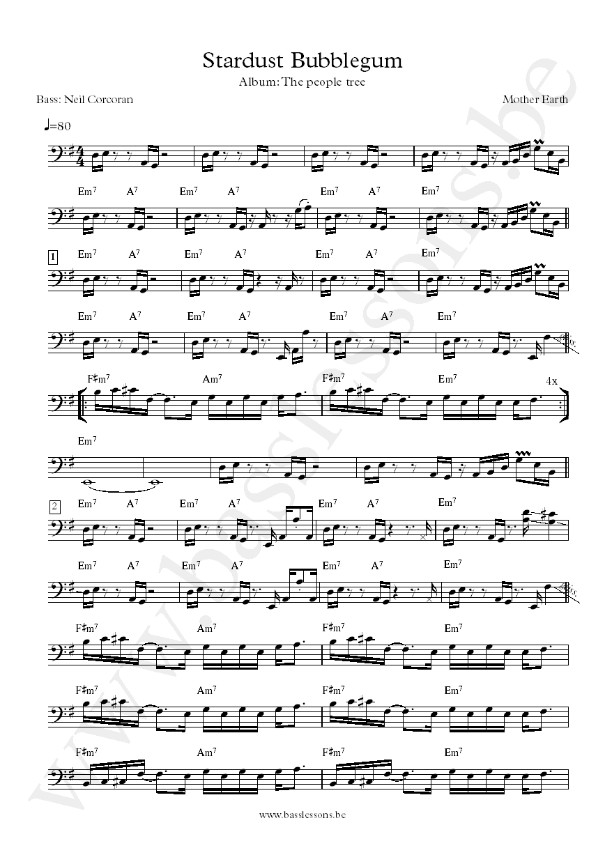 Mother Earth Stardust Bubblegum Neil Corcoran bass transcription
