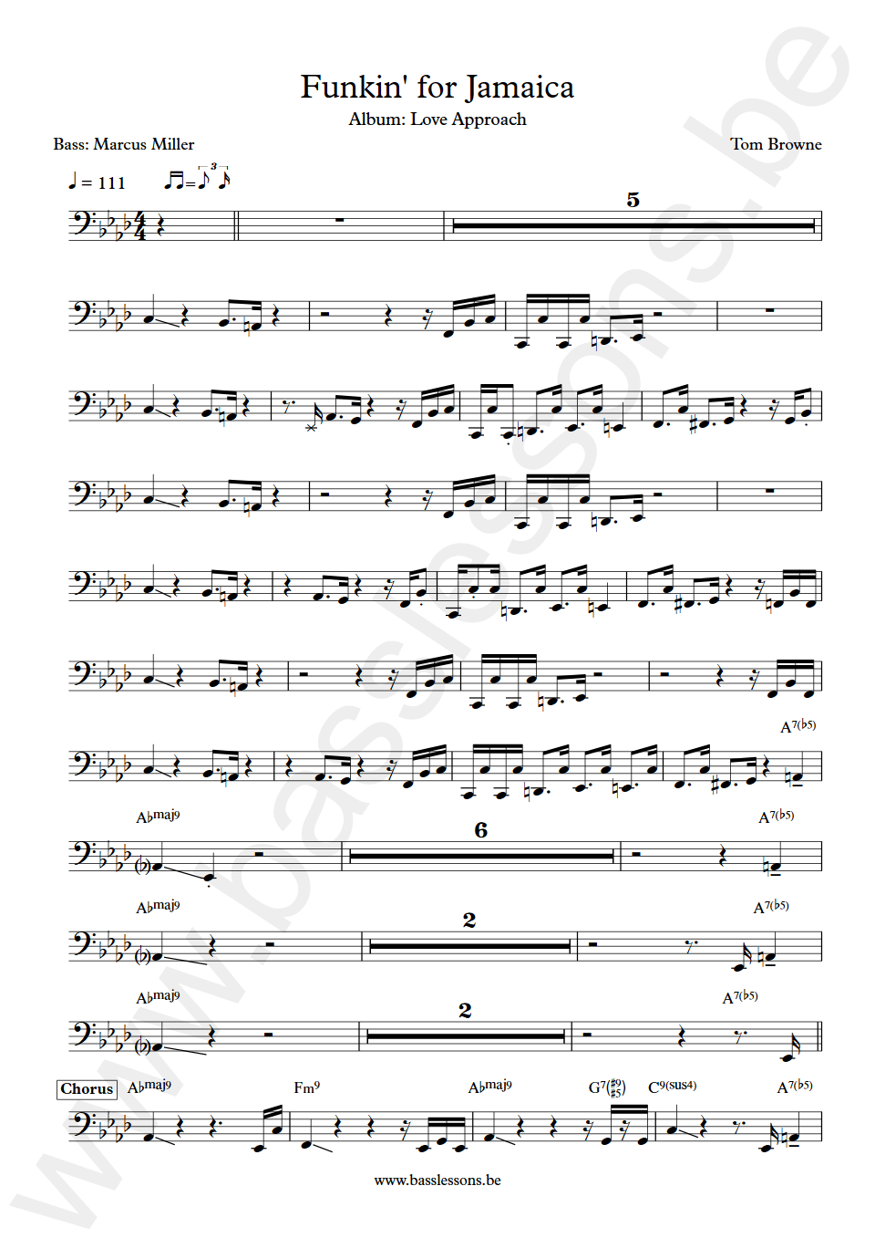 Tom Browne Funkin for Jamaica Marcus Miller bass transcription