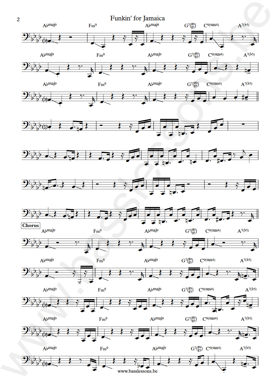 Tom Browne Funkin for Jamaica Marcus Miller bass transcription part 2