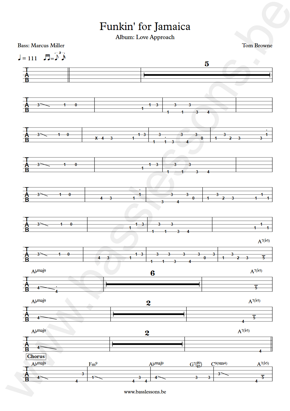 Tom Browne Funkin for Jamaica Marcus Miller bass tab