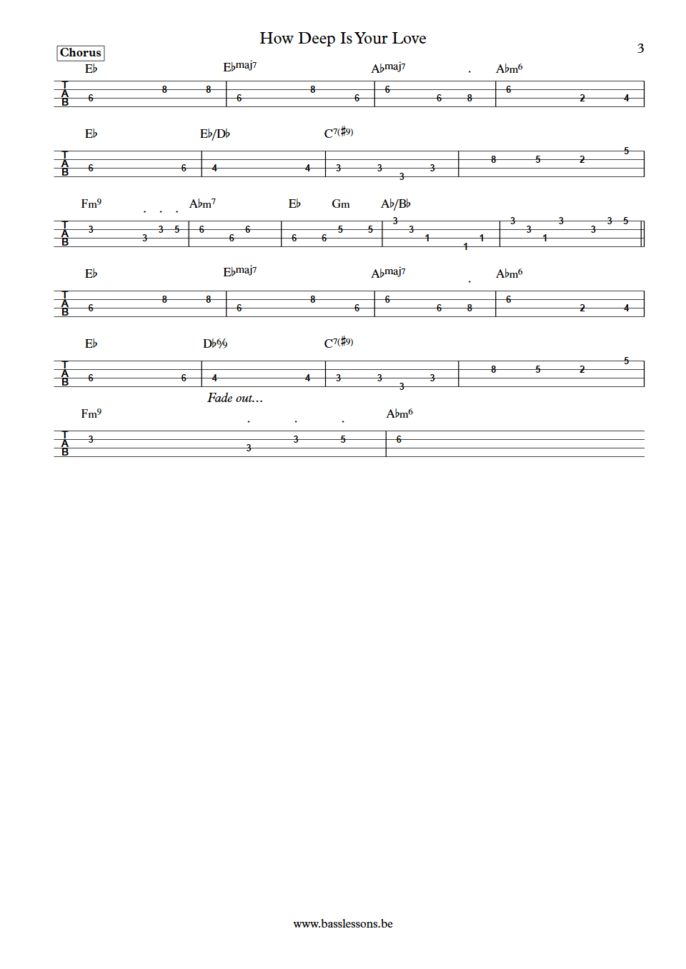 Bee Gees How Deep Is Your Love bass tab part 3