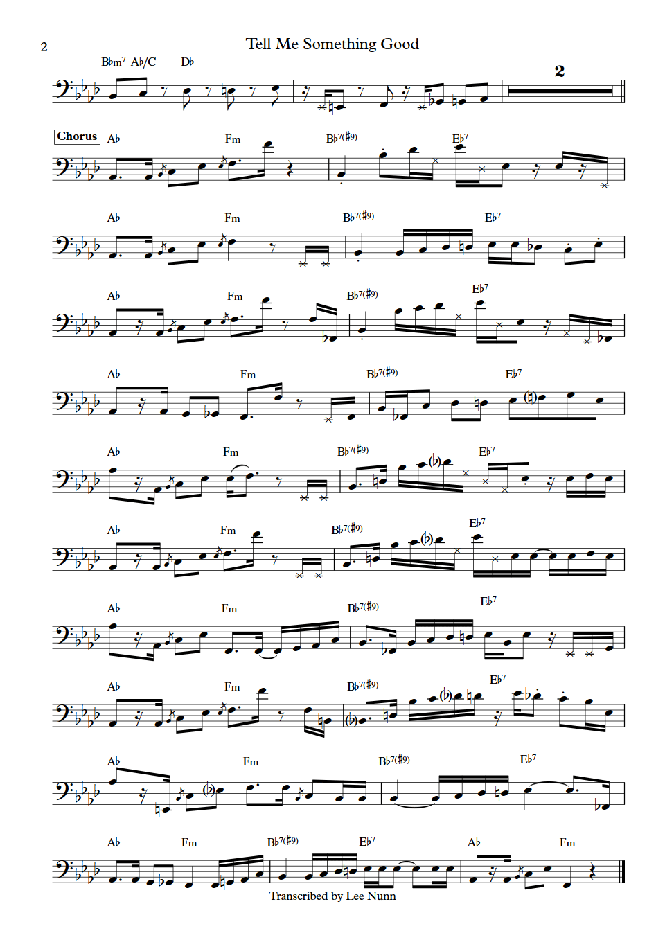 Rufus and Chaka Khan Tell Me Something Good Bobby Watson bass transcription part 2