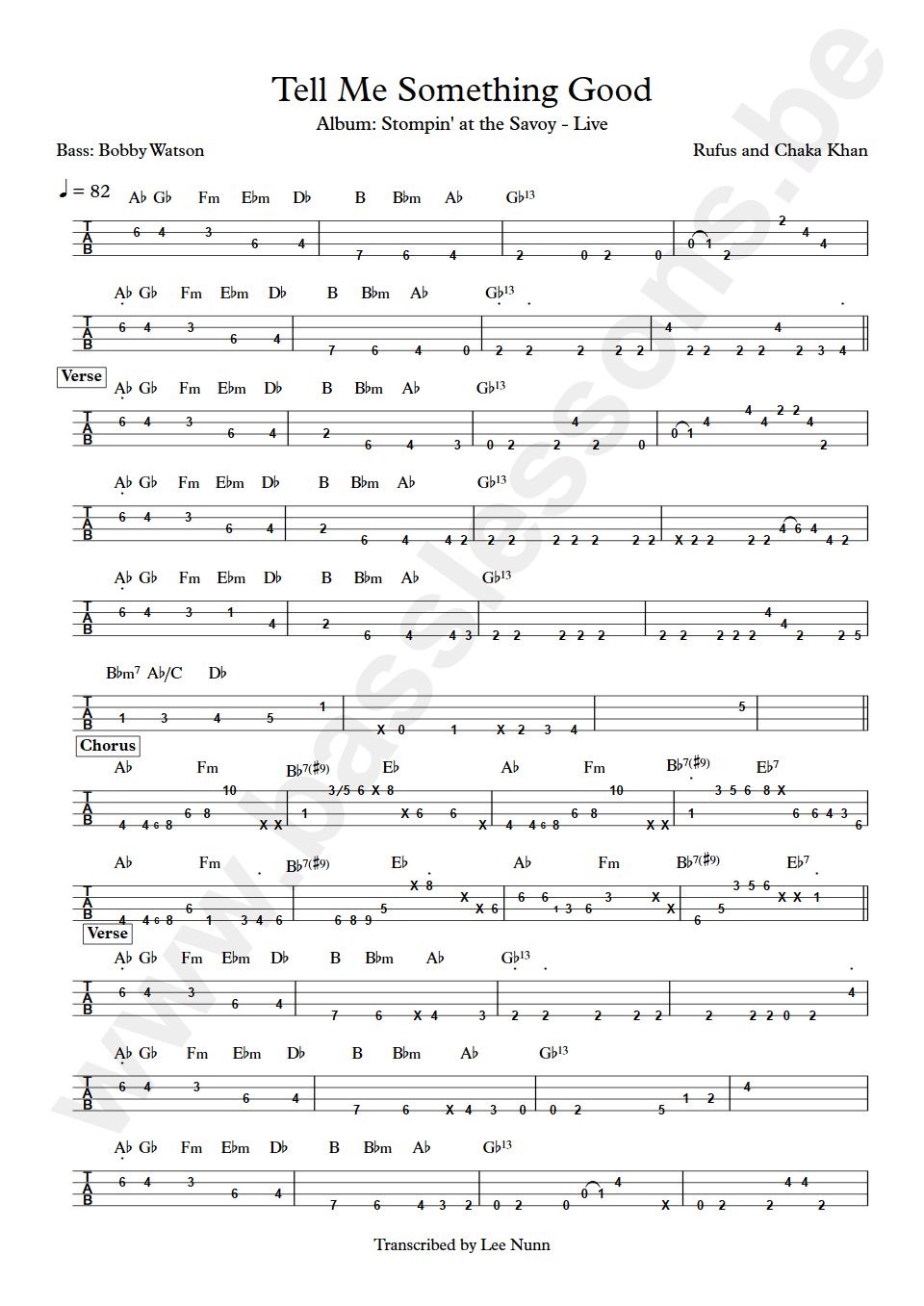 Rufus and Chaka Khan Tell Me Something Good Bobby Watson bass tab
