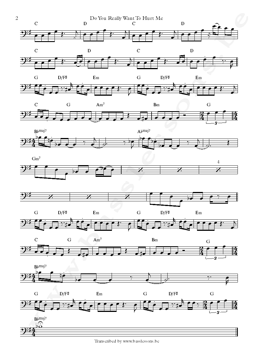 Culture Club Do you really want to hurt me bass transcription part 2