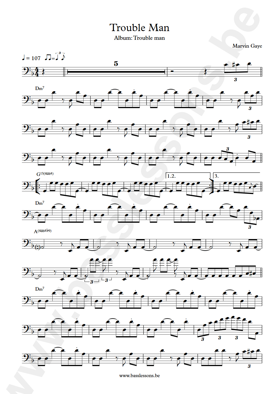 Marvin Gaye Trouble Man bass transcription
