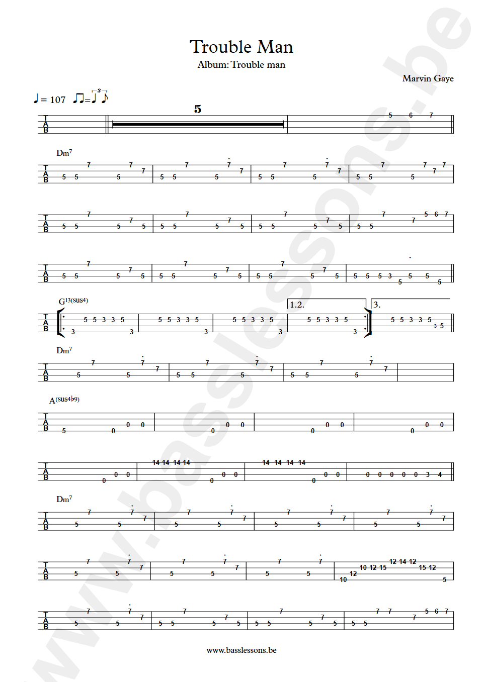 Marvin Gaye Trouble Man bass tab