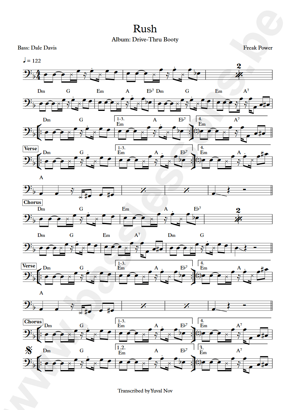 Freak Power Rush Dale Davis bass transcription