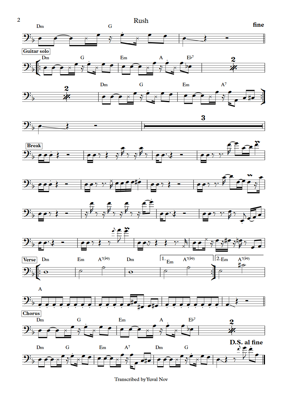 Freak Power Rush Dale Davis bass transcription part 2