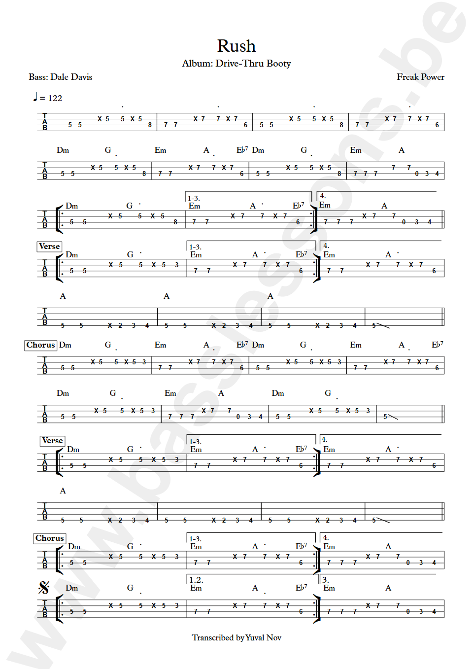 Freak Power Rush Dale Davis bass tab