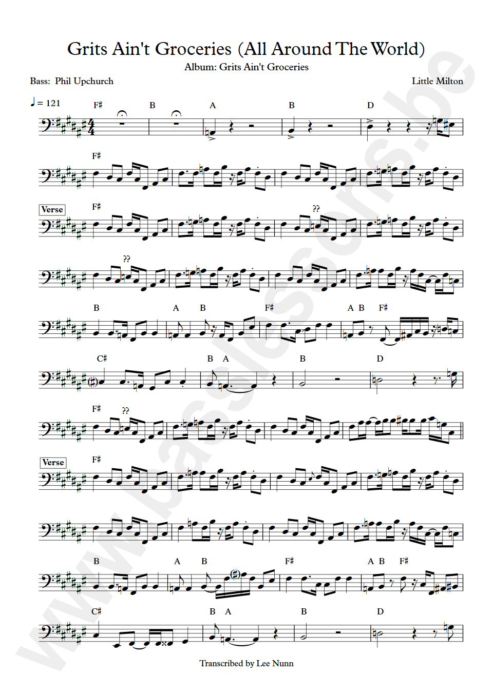 Little Milton Grits Aint Groceries Phil Upchurch bass transcription