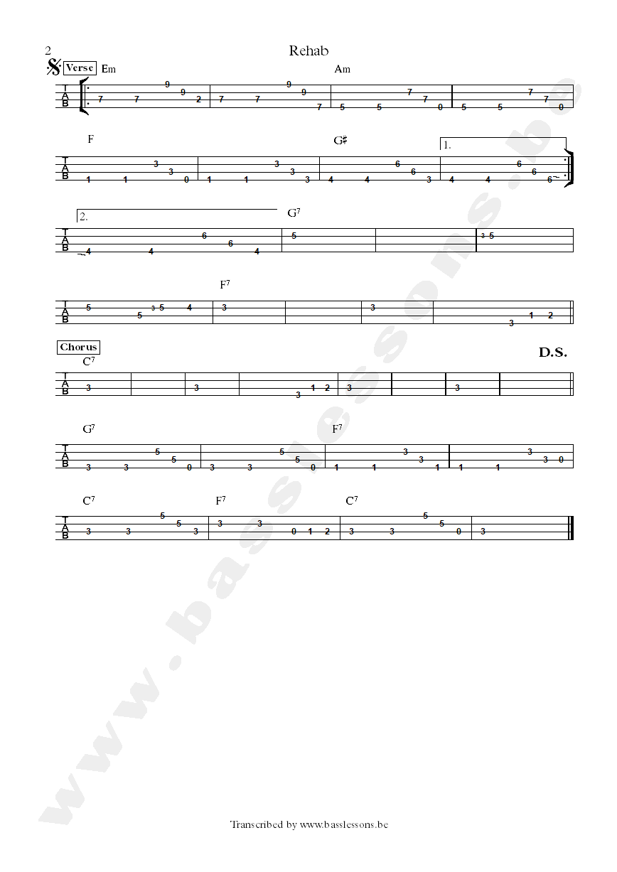 Amy Winehouse - Rehab - Bass tab part 2