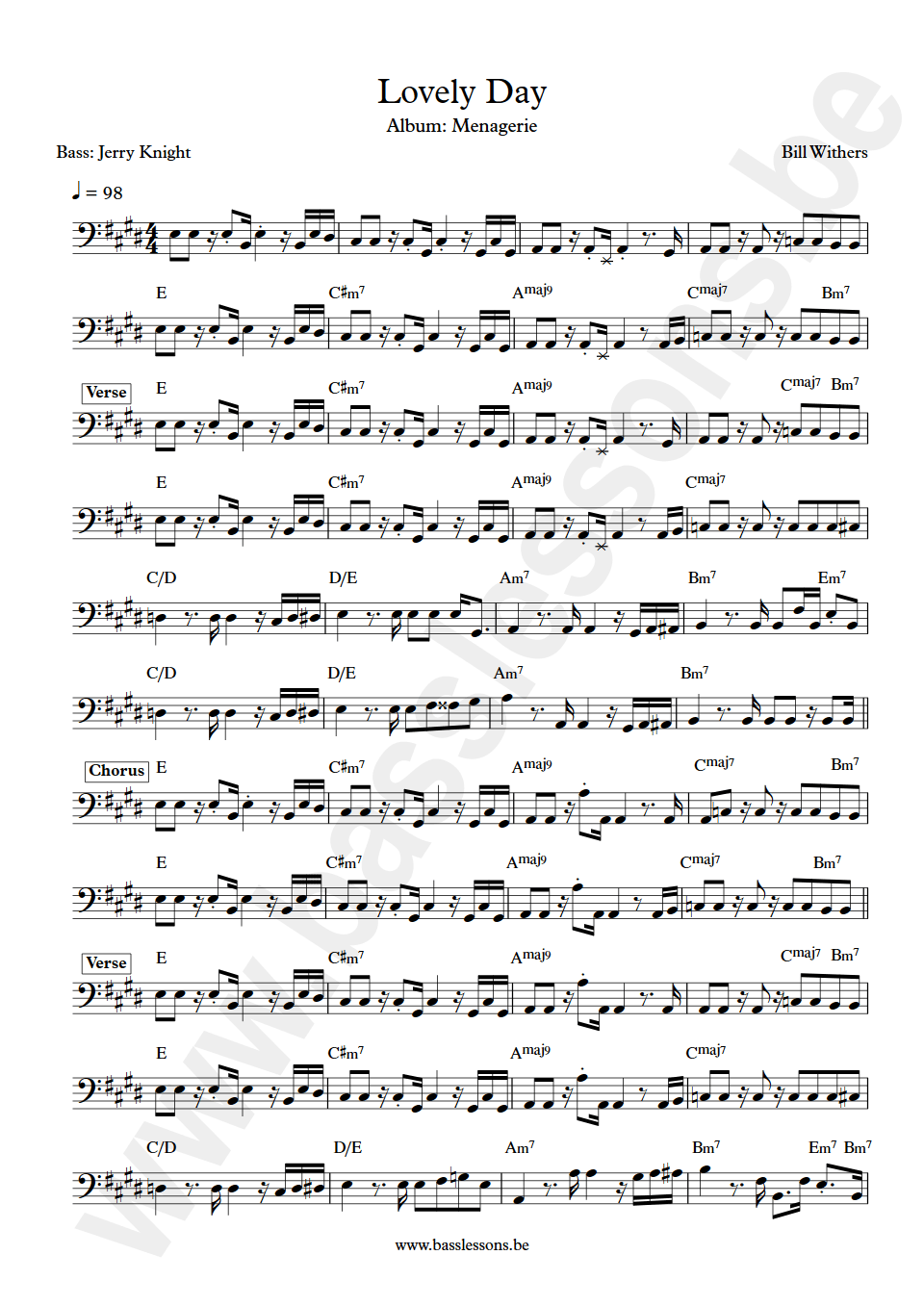 Bill Withers Lovely Day Jerry Knight bass transcription