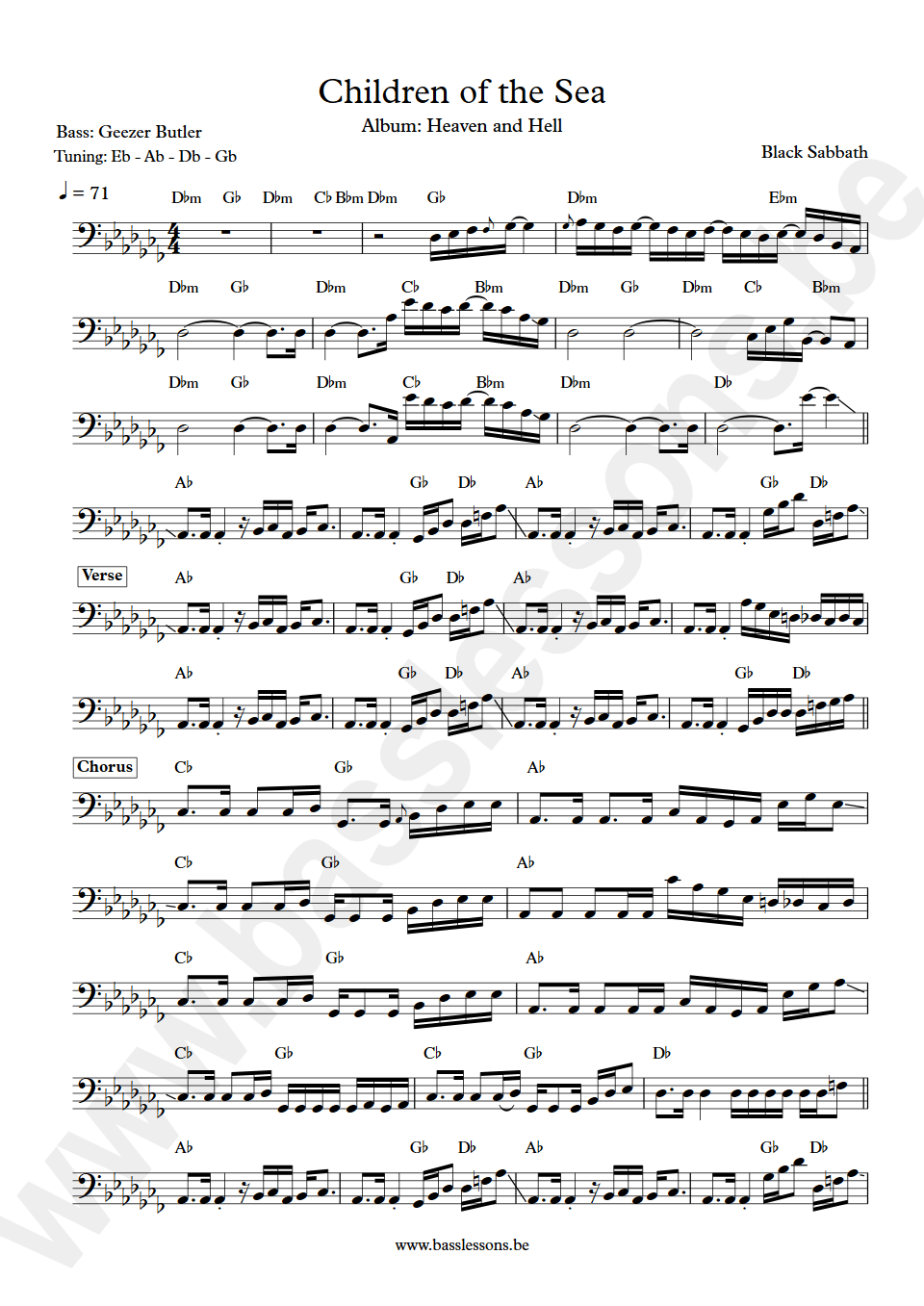 Black Sabbath Children of the Sea Geezer Butler bass transcription