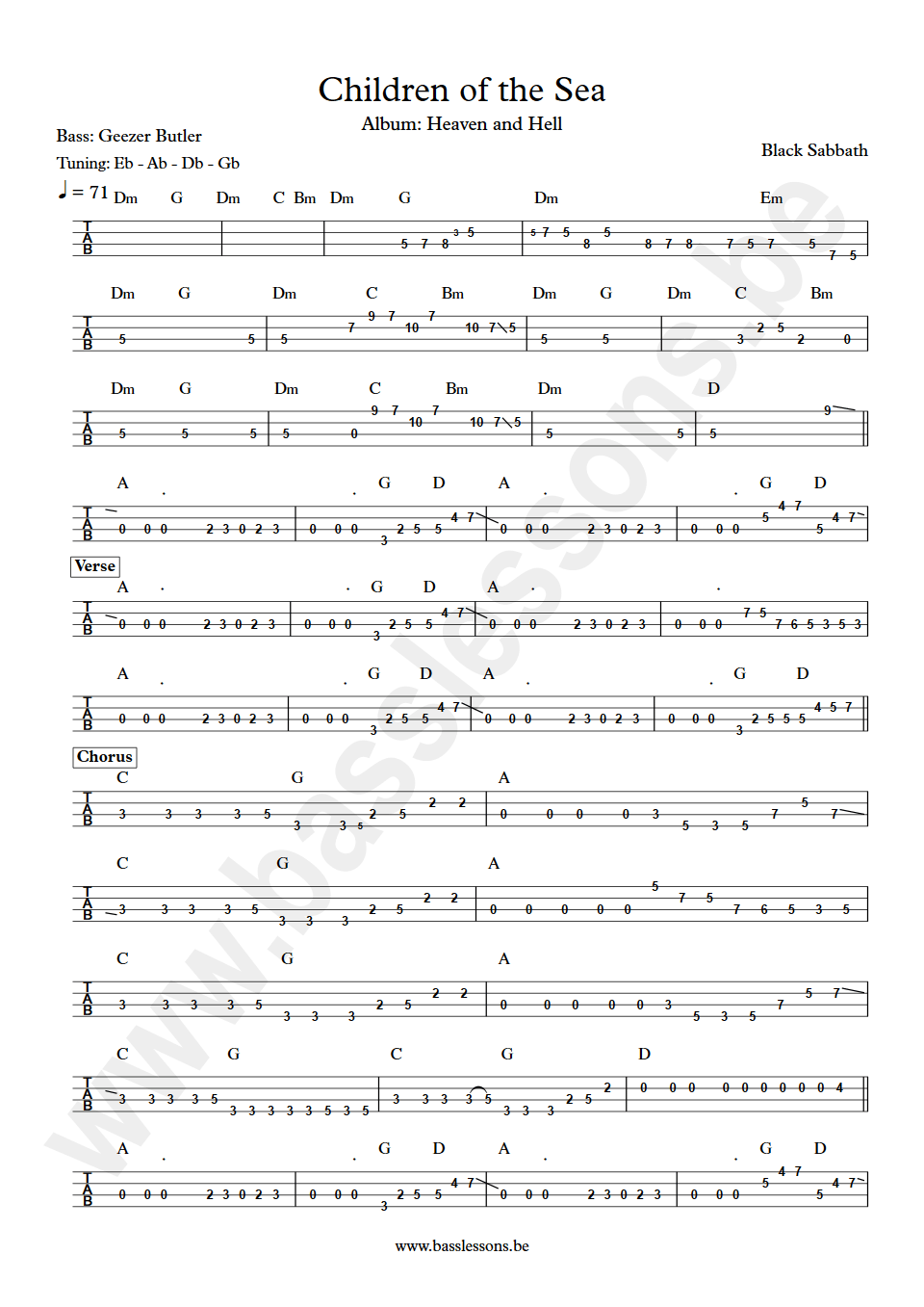 Black Sabbath Children of the Sea Geezer Butler bass tab