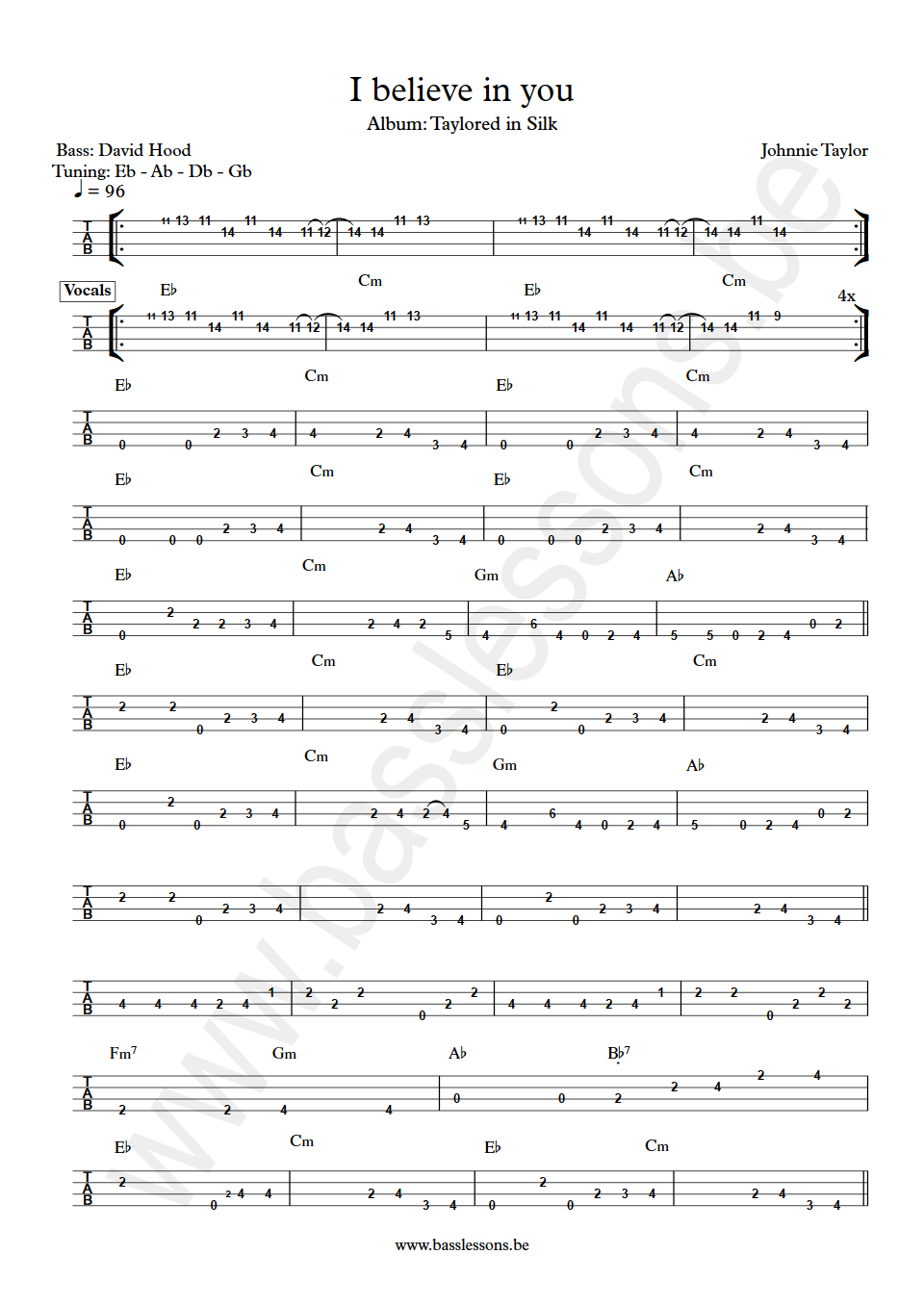 Johnnie Taylor I believe in you David Hood bass tab